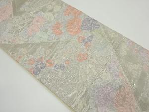 アンティーク　孔雀に菊・牡丹模様織り出し袋帯（材料）